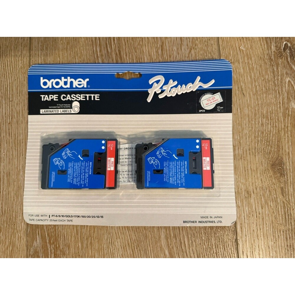 Brother TC 21 P-Touch 12mm 1/2-Inch Red on White Laminated Label Tape Cassettes